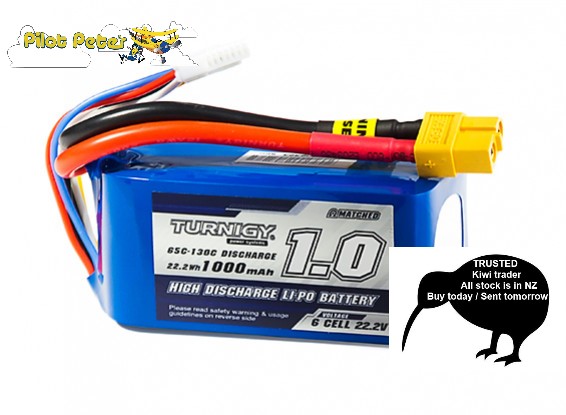 Turnigy 1000 6S 65C Lipo w/XT60.