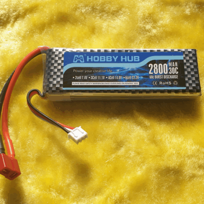2800 2S 20-60C LiPo with deans T plug. Every cell of every battery tested prior to dispatch.
