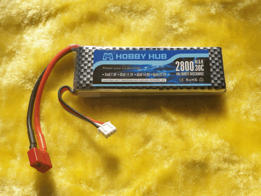 2800 2S 20-60C LiPo with deans T plug. Every cell of every battery tested prior to dispatch.