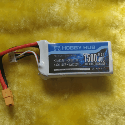 1500 3S LiPo battery. 40-60C XT60 plug. Hobby Hub so good quality battery.
