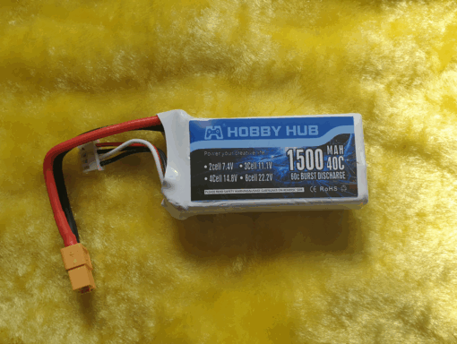 1500 3S LiPo battery. 40-60C XT60 plug. Hobby Hub so good quality battery.